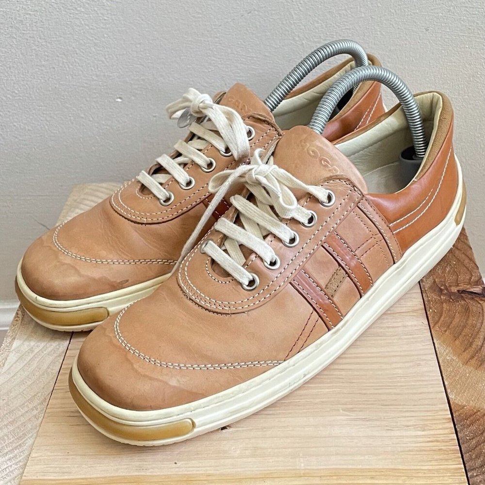 Hogan Brown Orange Leather Square Toe Shoes Sneakers